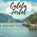 Vue du village de Caleta Tortel avec ses ponts en bois et montagnes environnantes.