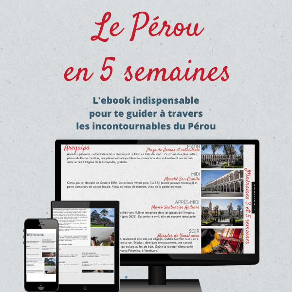 Page de promotion d'un ebook sur le Pérou, avec images et texte en français.