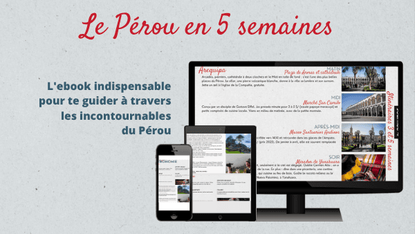 Capture d'écran d'un ebook sur le Pérou affiché sur plusieurs appareils.